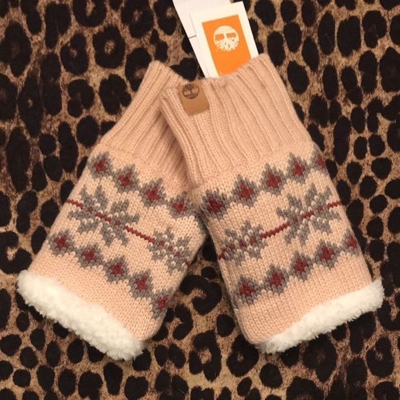Brand New Timberland Fair Isle Knit Fingerless Pink Gloves - Picture 12 of 12